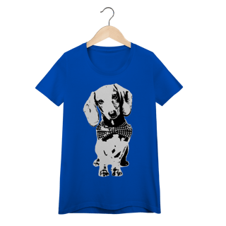 Nome do produto Camiseta Feminina Baby Look Dachshund de Gravatinha em Preto e Branco