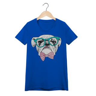 Nome do produto Camiseta Feminina Baby Look Bulldog Inglês de Óculos e Gravatinha