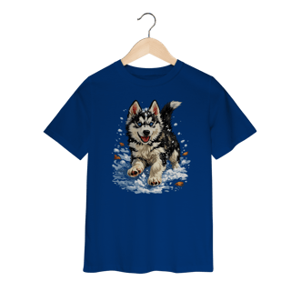 Nome do produto Camiseta Infantil Husky Siberiano Correndo na Neve