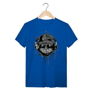 Nome do produto Camiseta Gato Ouvindo Música de Boné e Óculos