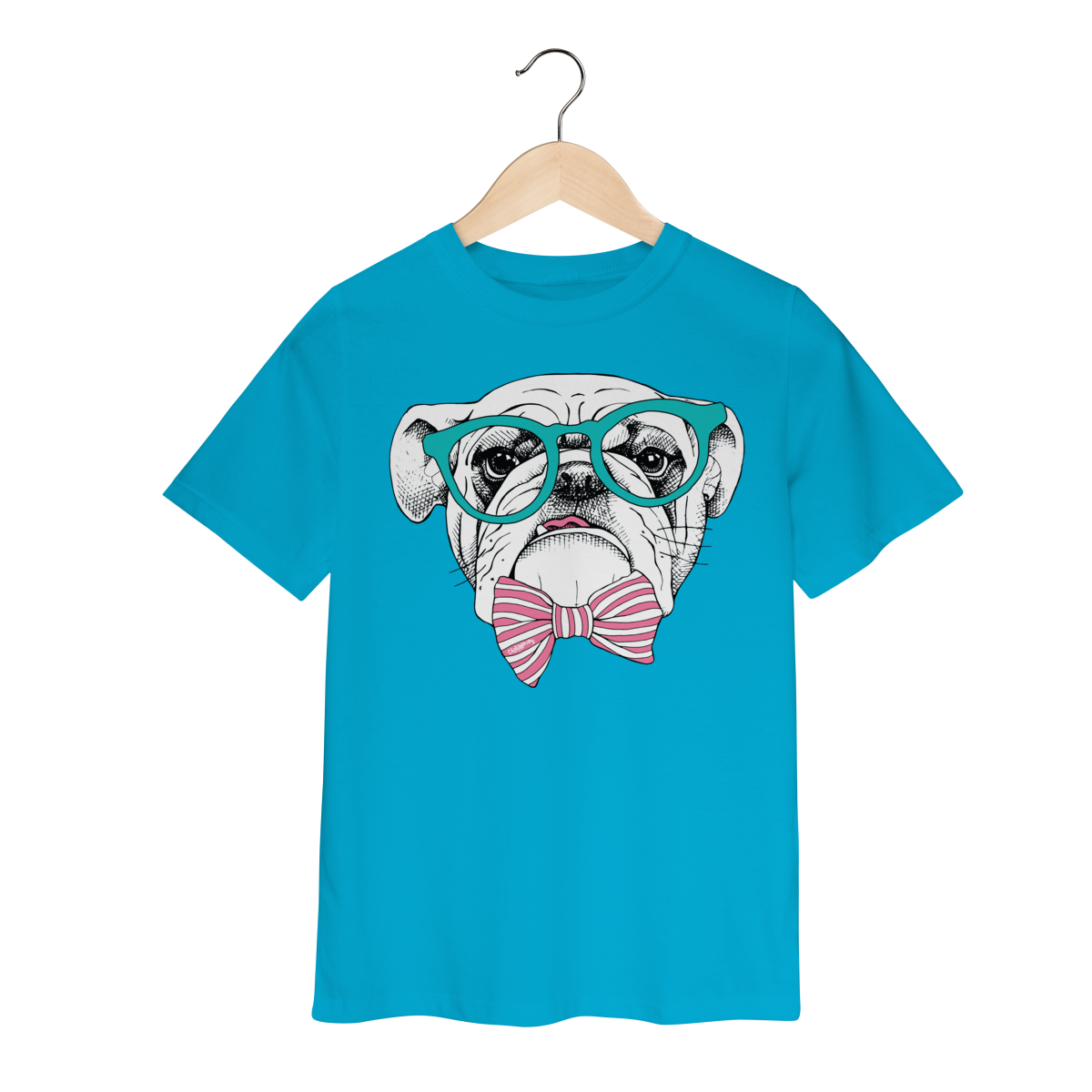 Nome do produto: Camiseta Infantil Bulldog Inglês de Óculos e Gravatinha