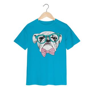 Camiseta Infantil Bulldog Inglês de Óculos e Gravatinha