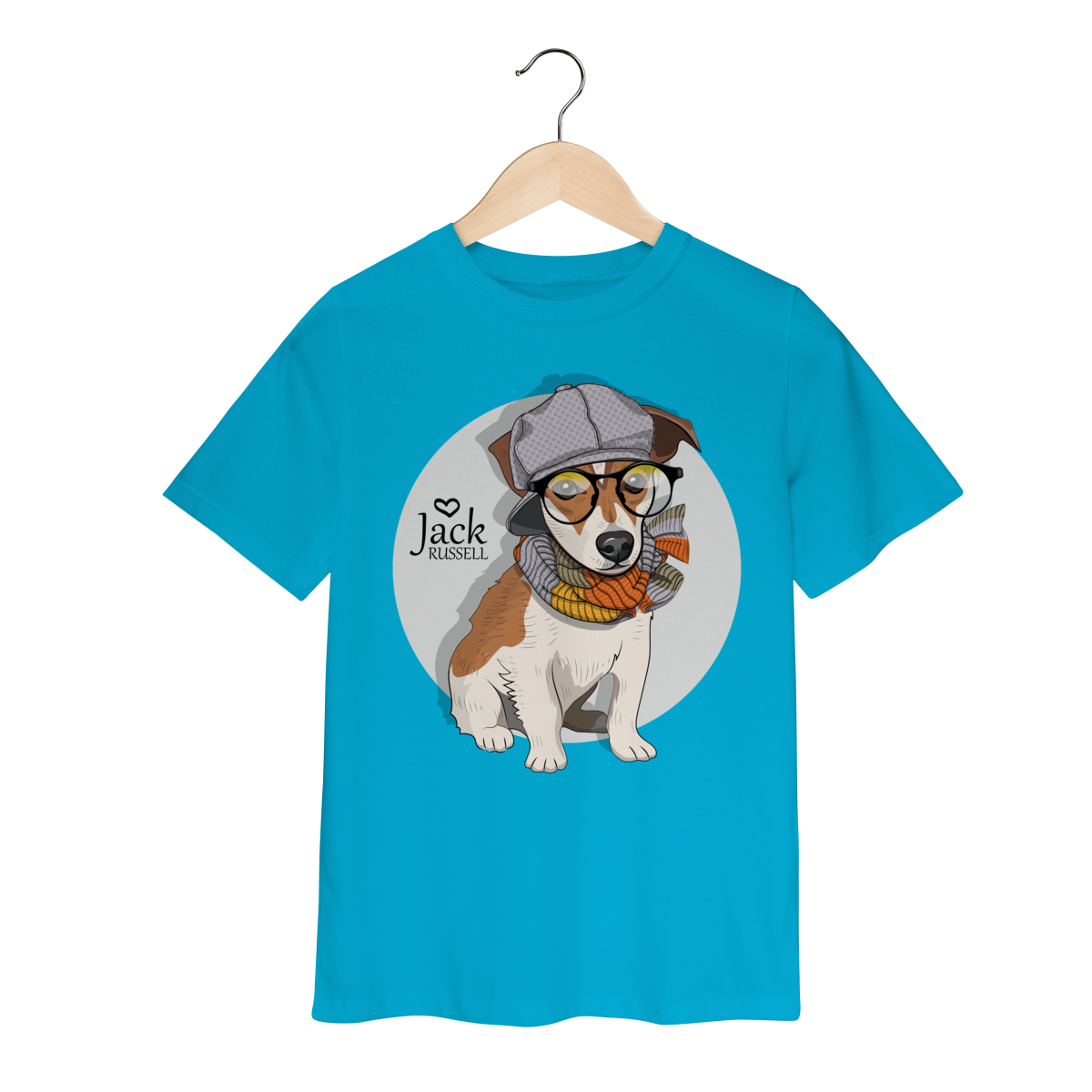 Nome do produto: Camiseta Infantil Jack Russell de Óculos e Cachecol