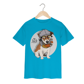 Camiseta Infantil Jack Russell de Óculos e Cachecol
