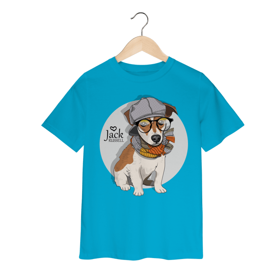 Camiseta Infantil Jack Russell de Óculos e Cachecol