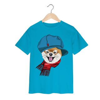 Nome do produto Camiseta Infantil Spitz Alemão de Boina e Cachecol