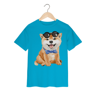 Nome do produto Camiseta Infantil Akita Filhote de Óculos e Gravatinha