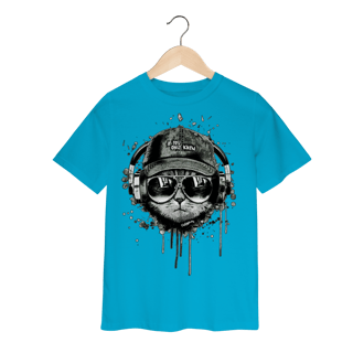 Nome do produto Camiseta Infantil Gato Ouvindo Música de Boné e Óculos