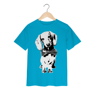Nome do produto Camiseta Infantil Dachshund de Gravatinha em Preto e Branco