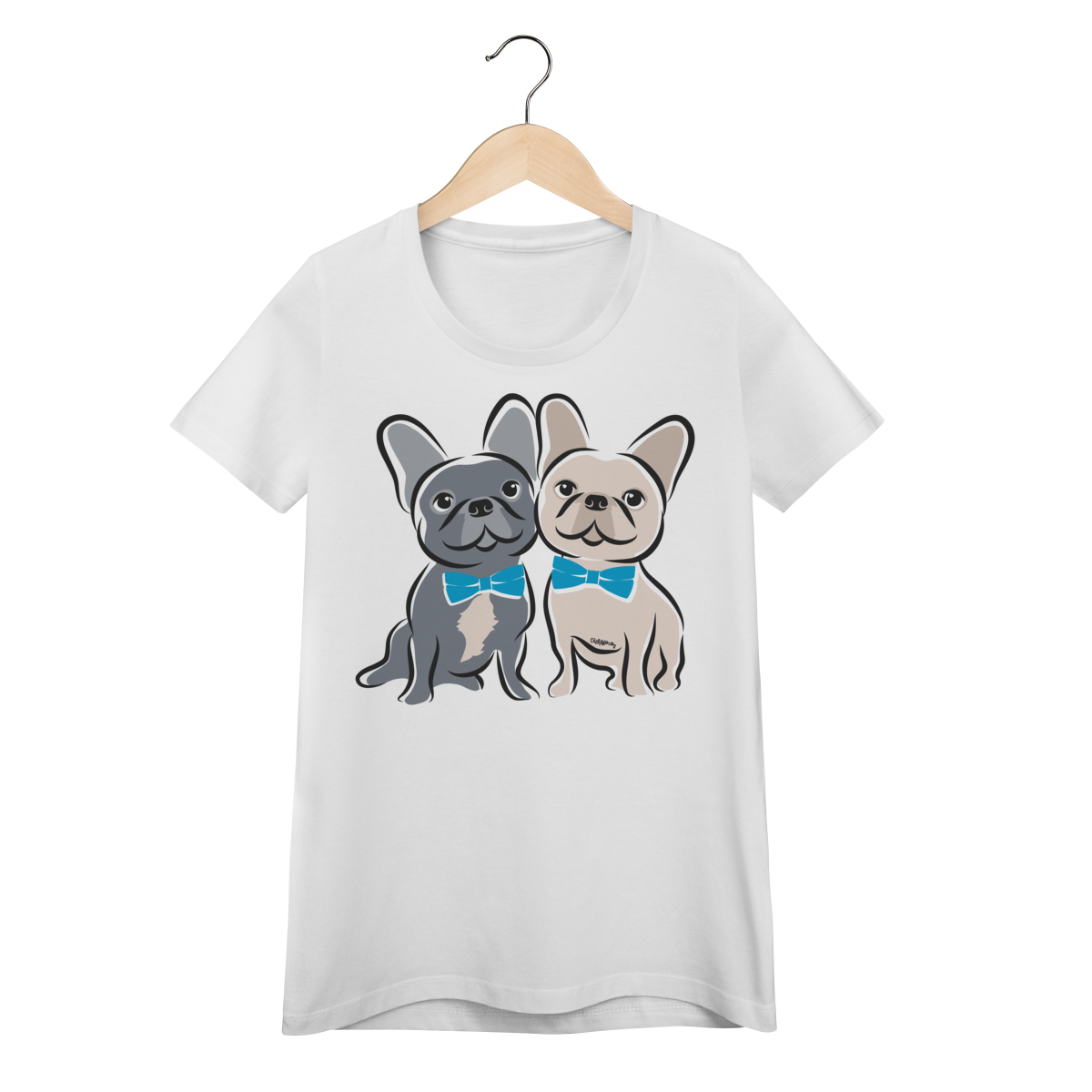 Baby Look Bulldog Francês Casal de Gravatinha