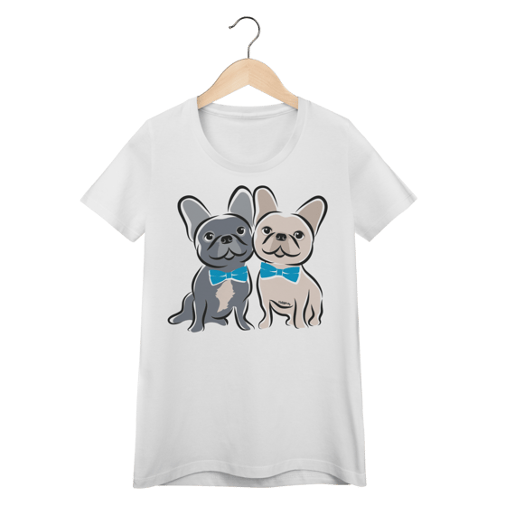 Baby Look Bulldog Francês Casal de Gravatinha