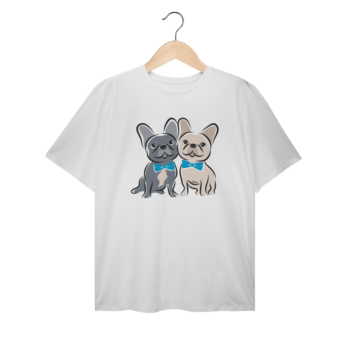 Nome do produto: Camiseta Plus Size Bulldog Francês Casal de Gravatinha