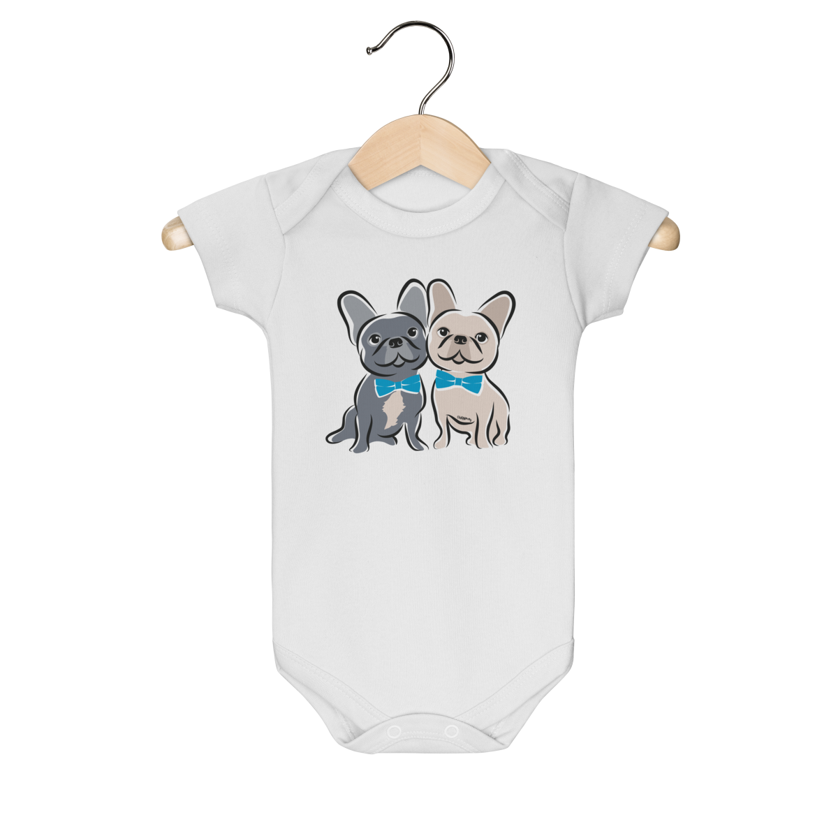 Nome do produto: Body Bebê Bulldog Francês Casal de Gravatinha