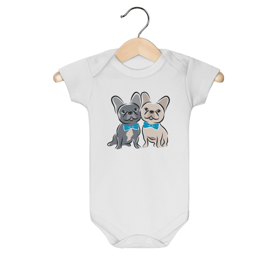 Body Bebê Bulldog Francês Casal de Gravatinha