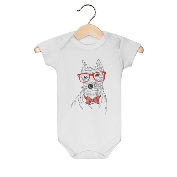 Body Bebê Schnauzer de Óculos e Gravatinha