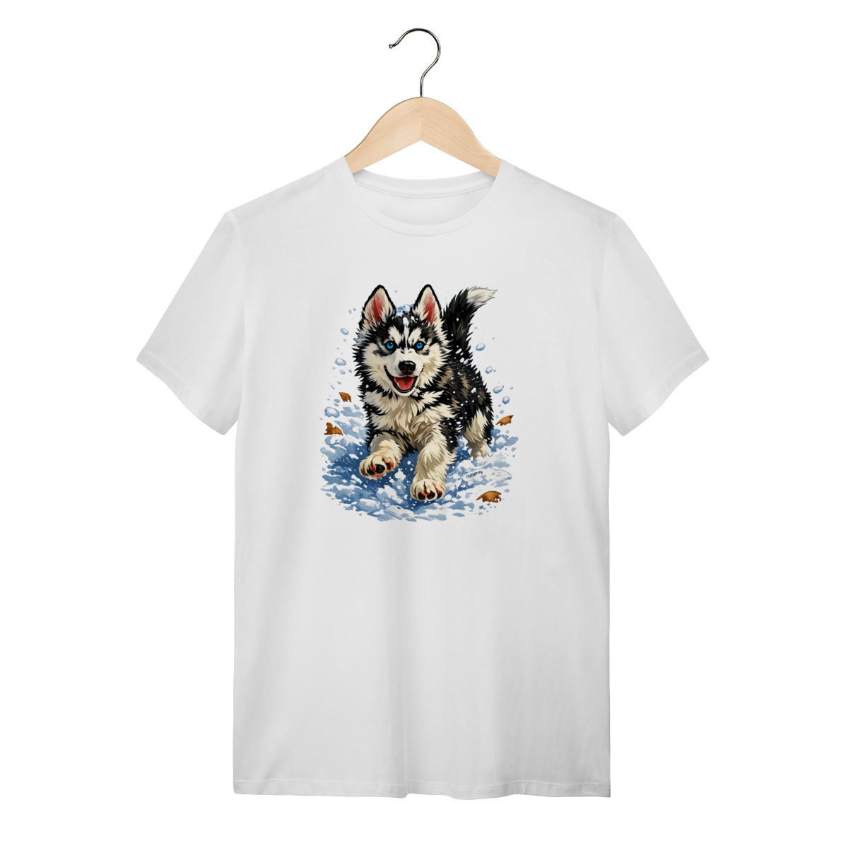 Nome do produto: Camiseta Husky Siberiano Correndo na Neve