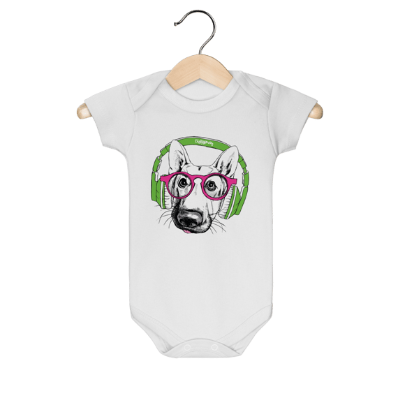 Body Bebê Pastor Alemão de Óculos e Fone de Ouvido