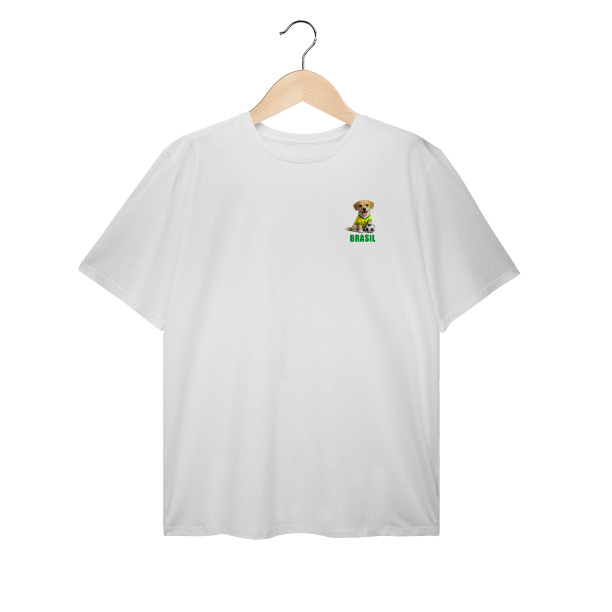 Nome do produto: Camiseta Plus Size Brasil Cachorrinho Futebol