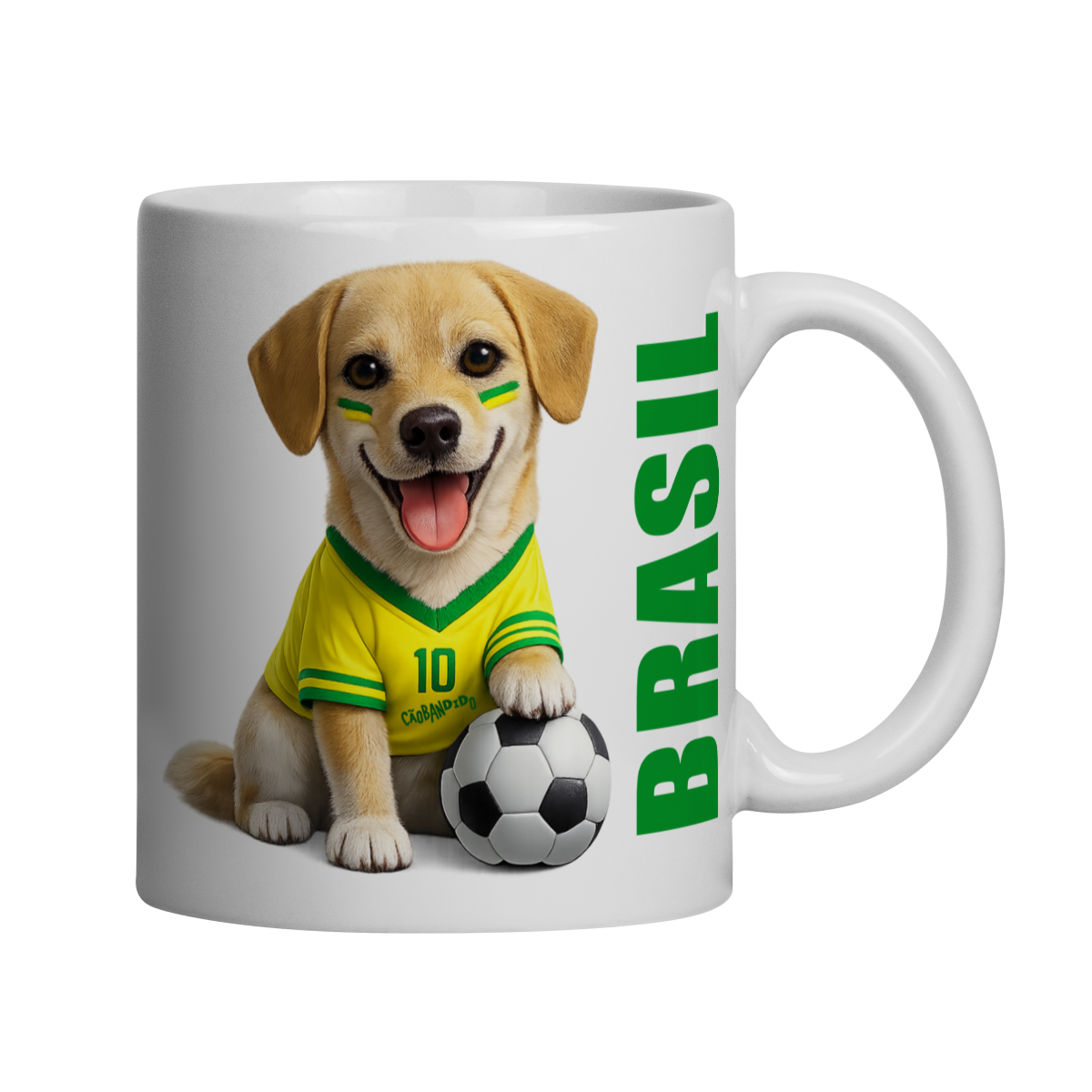Nome do produto: Caneca Brasil Cachorrinho Futebol