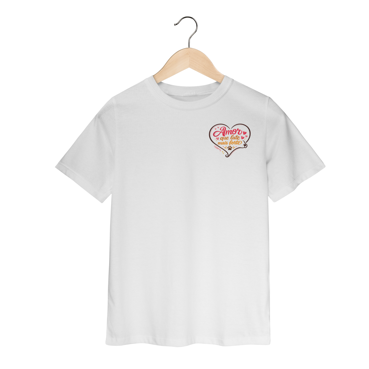 Nome do produto: Camiseta Infantil Amor Que Late Mais Forte