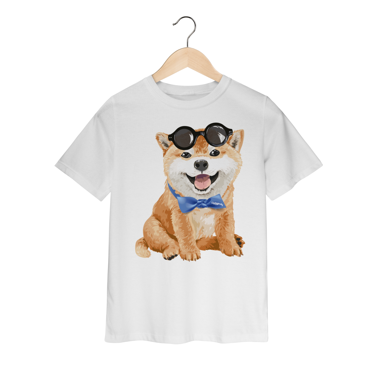 Nome do produto: Camiseta Infantil Akita Filhote de Óculos e Gravatinha