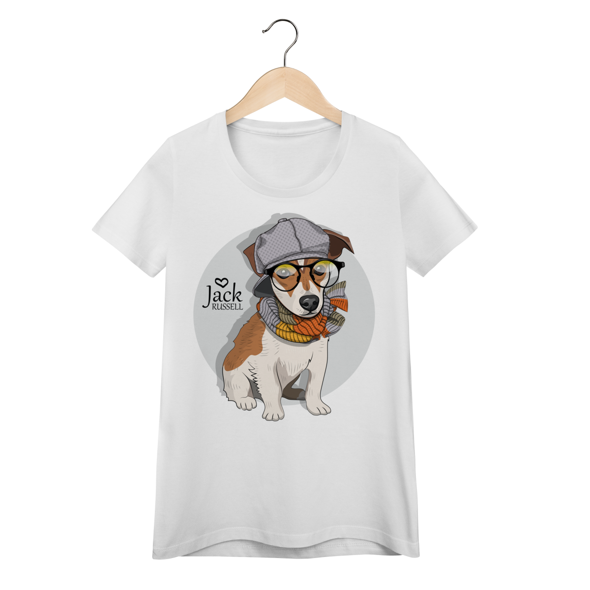 Nome do produto: Baby Look Jack Russell de Óculos e Cachecol