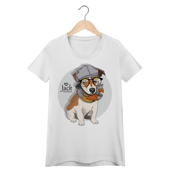 Baby Look Jack Russell de Óculos e Cachecol