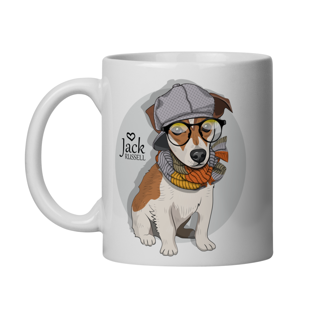 Nome do produto: Caneca Jack Russell de Óculos e Cachecol