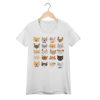 Nome do produto Camiseta Feminina Baby Look Cats Emoticons