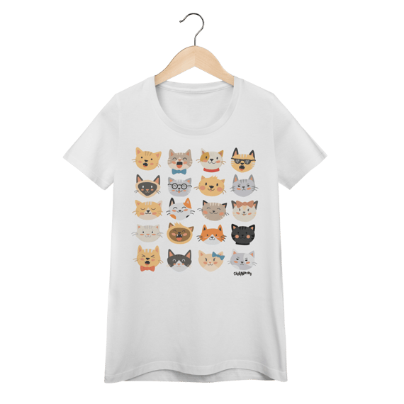 Camiseta Feminina Baby Look Cats Emoticons
