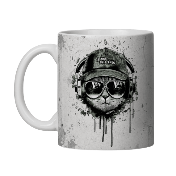 Caneca Gato Ouvindo Música de Boné e Óculos