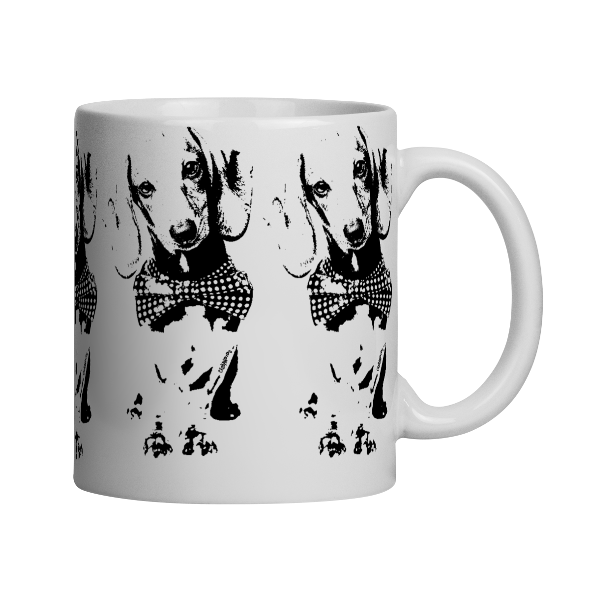 Caneca Dachshund de Gravatinha em Preto e Branco