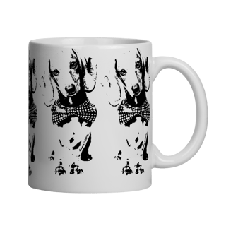 Caneca Dachshund de Gravatinha em Preto e Branco