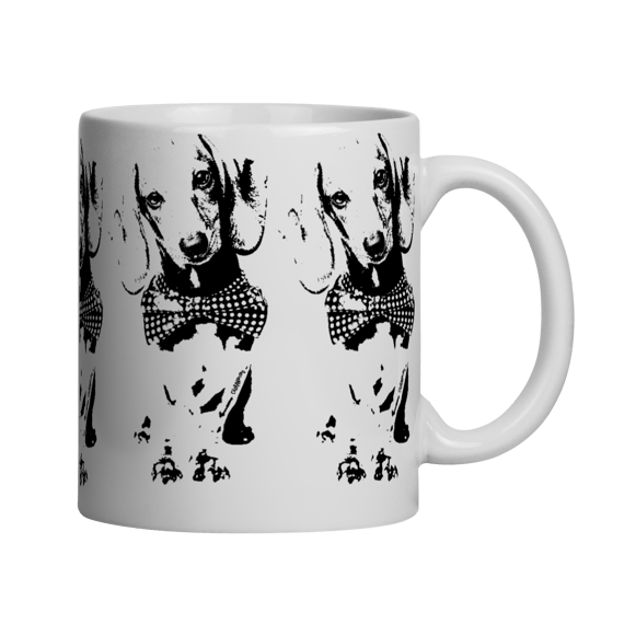 Caneca Dachshund de Gravatinha em Preto e Branco