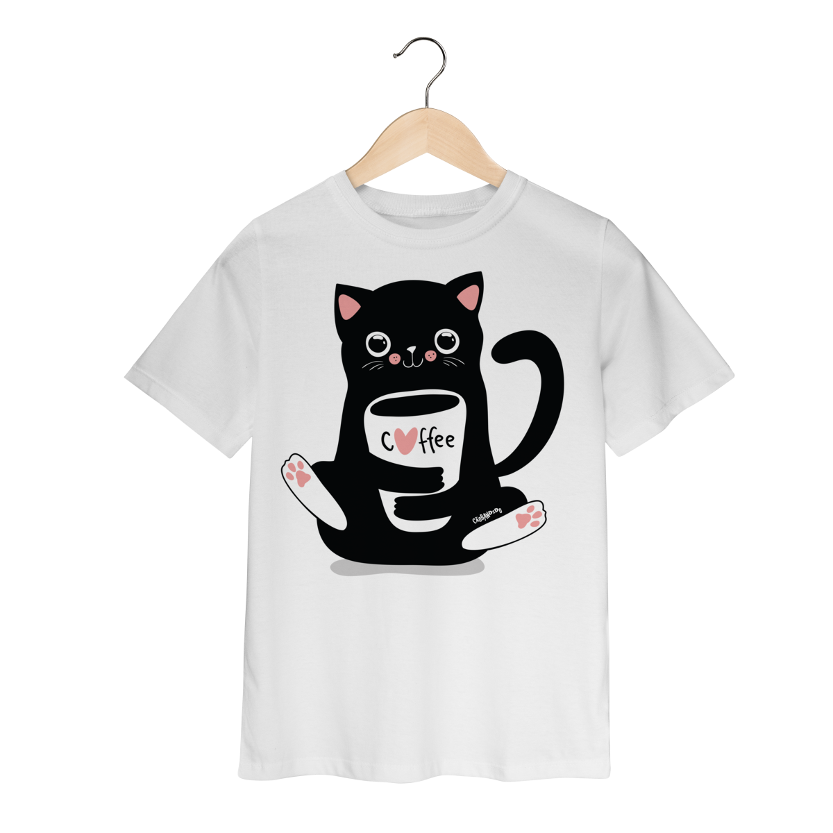 Nome do produto: Camiseta Infantil Gato Preto Café