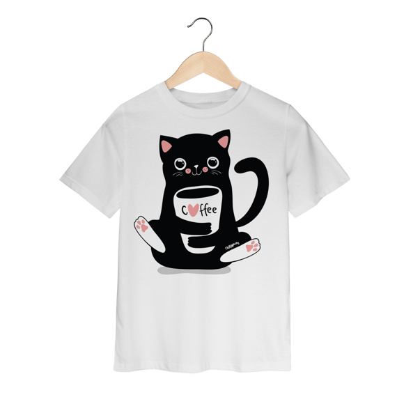 Camiseta Infantil Gato Preto Café