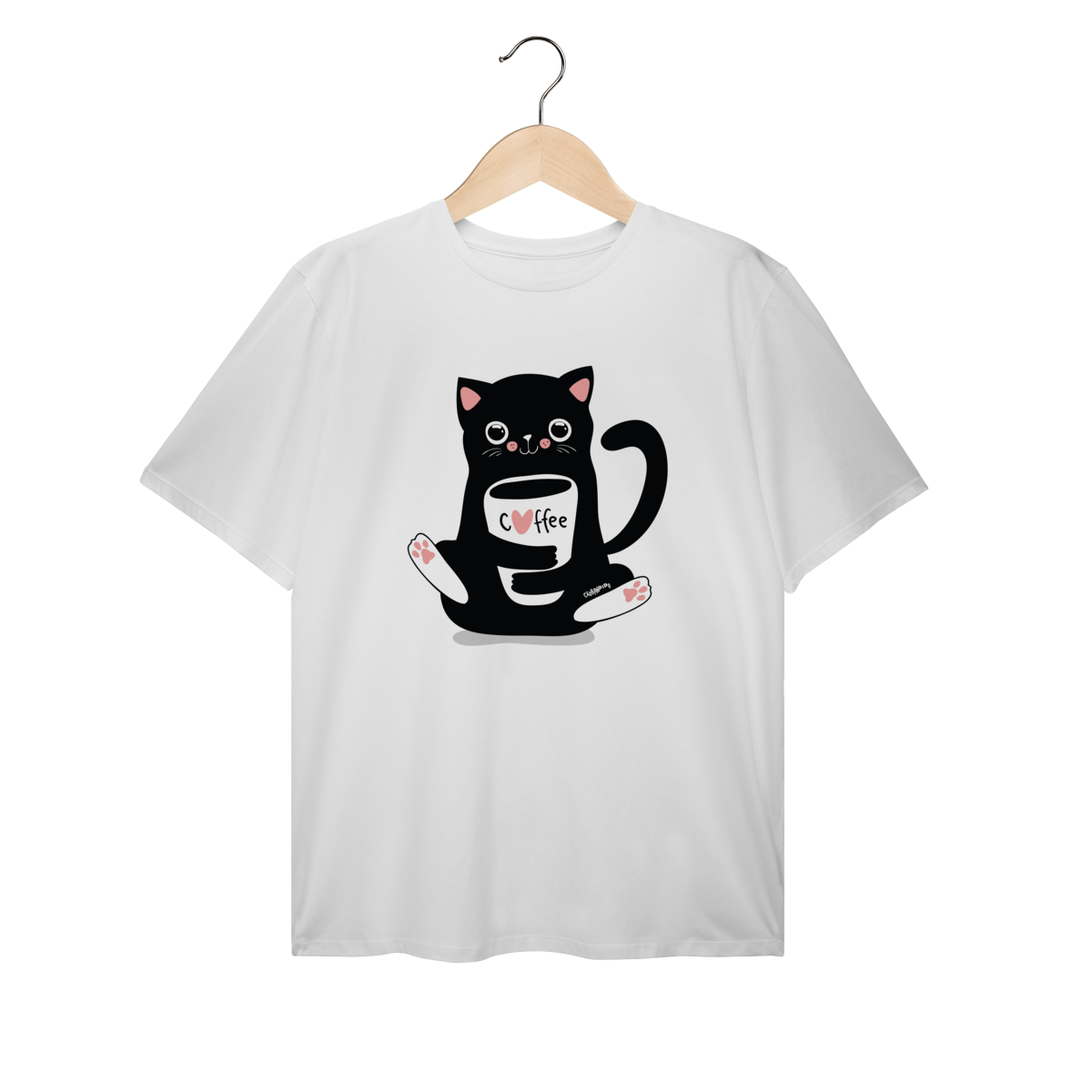 Nome do produto: Camiseta Plus Size Gato Preto Café