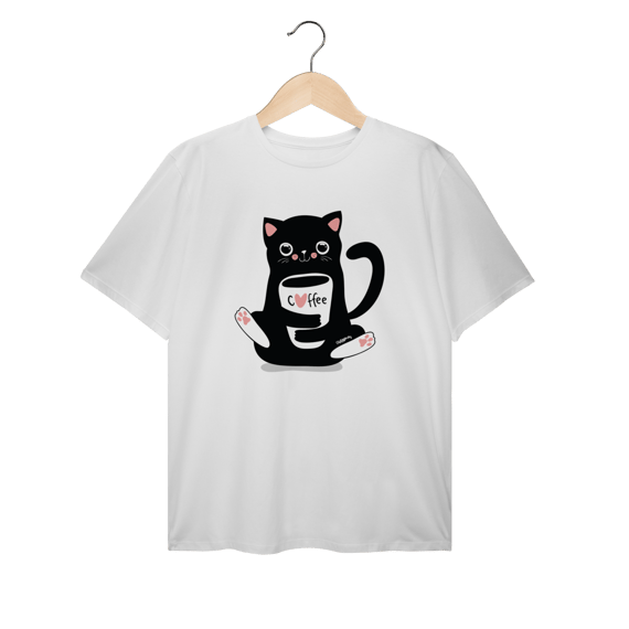 Camiseta Plus Size Gato Preto Café