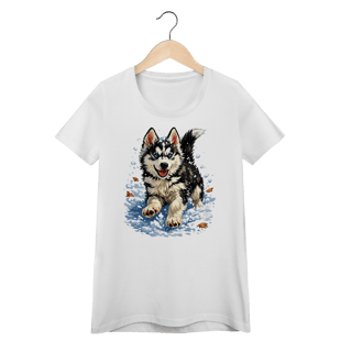 Nome do produto Baby Look Husky Siberiano Correndo na Neve