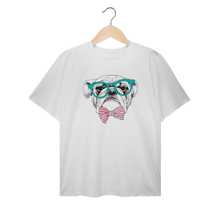 Nome do produto Camiseta Plus Size Bulldog Inglês de Óculos e Gravatinha