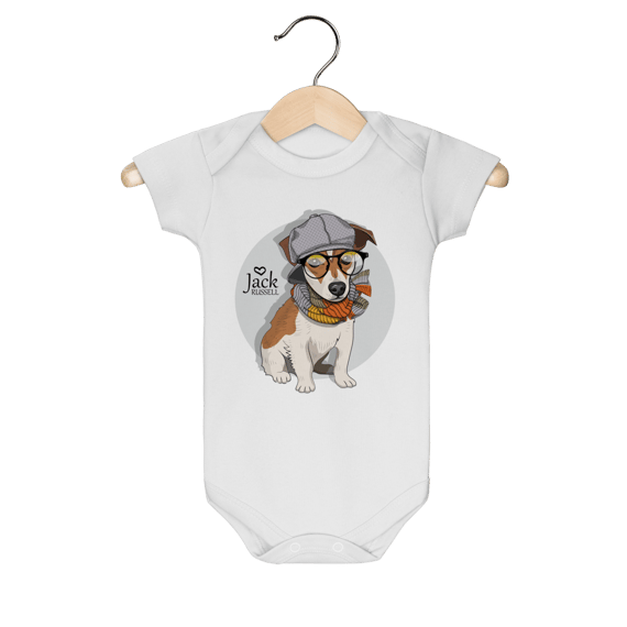 Body Bebê Jack Russell de Óculos e Cachecol