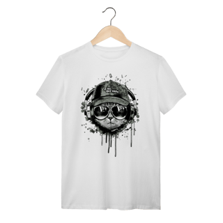 Nome do produto Camiseta Gato Ouvindo Música de Boné e Óculos