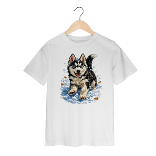 Nome do produto Camiseta Infantil Husky Siberiano Correndo na Neve