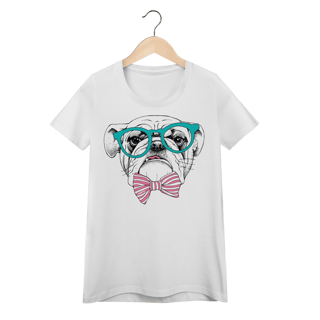 Nome do produto Camiseta Feminina Baby Look Bulldog Inglês de Óculos e Gravatinha