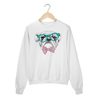 Nome do produto Moletom Blusão Bulldog Inglês de Óculos e Gravatinha