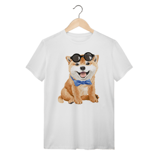 Nome do produto Camiseta Akita Filhote de Óculos e Gravatinha