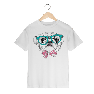 Nome do produto Camiseta Infantil Bulldog Inglês de Óculos e Gravatinha