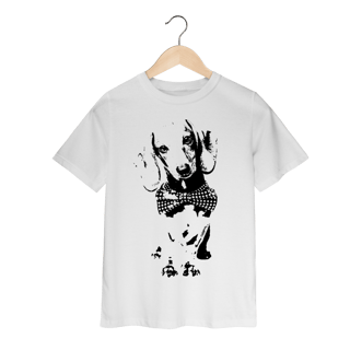 Nome do produto Camiseta Infantil Dachshund de Gravatinha em Preto e Branco