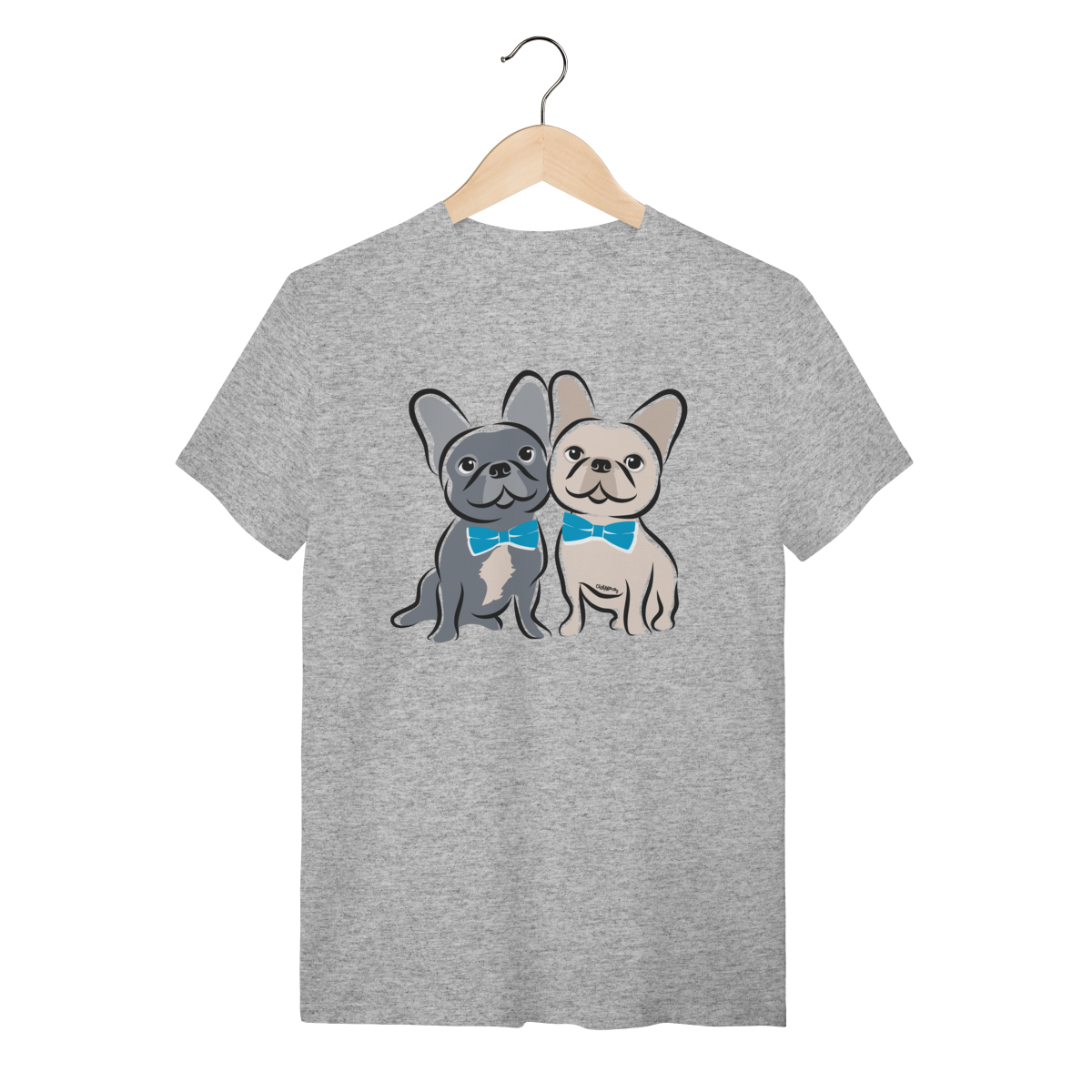 Nome do produto: Camiseta Bulldog Francês Casal de Gravatinha