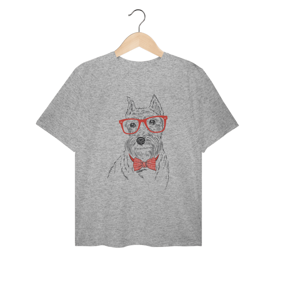 Camiseta Plus Size Schnauzer de Óculos e Gravatinha